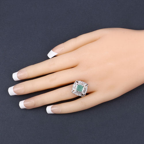 "2.57 Carat Genuine Emerald, White Topaz and White Diamond .925 Sterling Silver Ring Bids.com