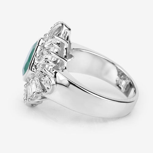 "2.57 Carat Genuine Emerald, White Topaz and White Diamond .925 Sterling Silver Ring Bids.com