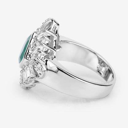"2.57 Carat Genuine Emerald, White Topaz and White Diamond .925 Sterling Silver Ring Bids.com