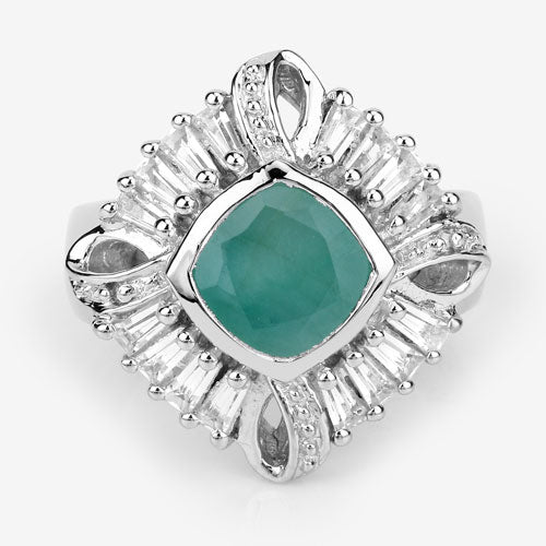 "2.57 Carat Genuine Emerald, White Topaz and White Diamond .925 Sterling Silver Ring Bids.com