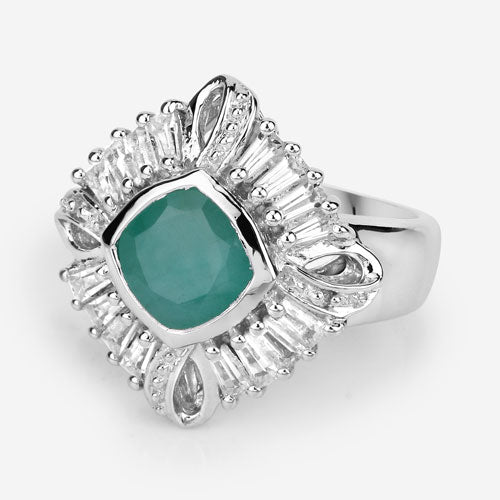 "2.57 Carat Genuine Emerald, White Topaz and White Diamond .925 Sterling Silver Ring Bids.com