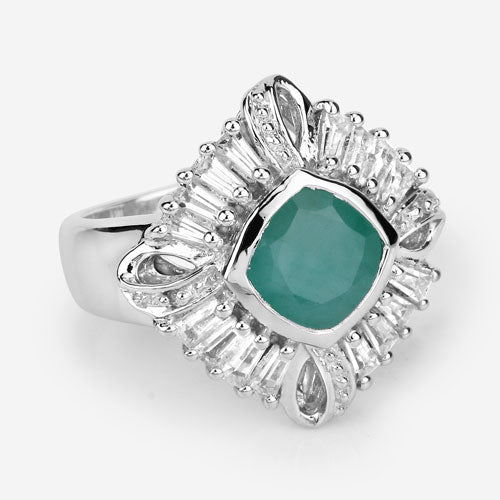 "2.57 Carat Genuine Emerald, White Topaz and White Diamond .925 Sterling Silver Ring Bids.com
