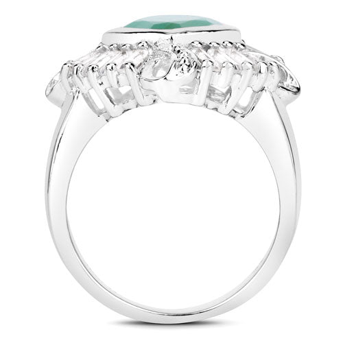 "2.57 Carat Genuine Emerald, White Topaz and White Diamond .925 Sterling Silver Ring Bids.com