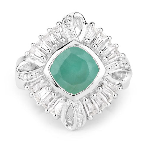 "2.57 Carat Genuine Emerald, White Topaz and White Diamond .925 Sterling Silver Ring Bids.com