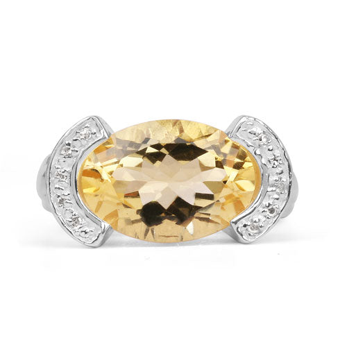 4.55 Carat Genuine Citrine and White Diamond .925 Sterling Silver Ring Bids.com