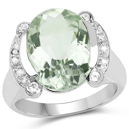 8.12 Carat Genuine Green Amethyst, White Topaz & White Diamond .925 Sterling Silver Ring Bids.com