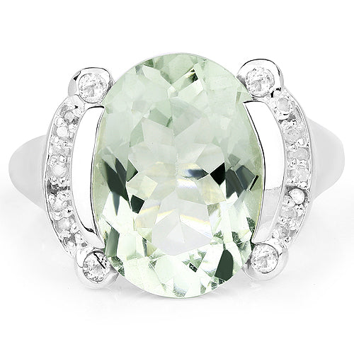 8.12 Carat Genuine Green Amethyst, White Topaz & White Diamond .925 Sterling Silver Ring Bids.com