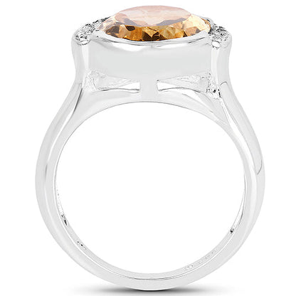 5.05 Carat Genuine Citrine and White Diamond .925 Sterling Silver Ring Bids.com