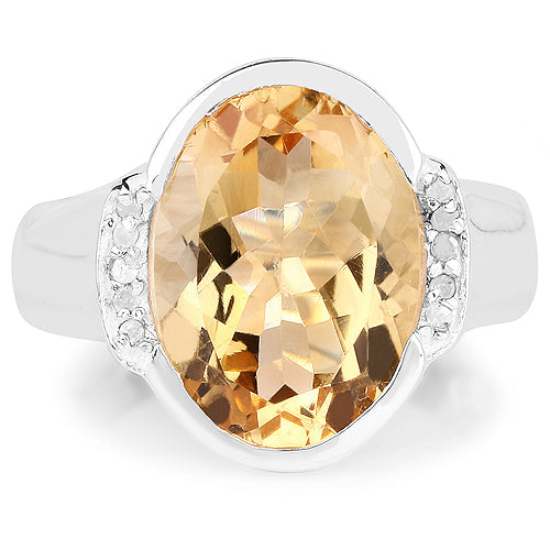 5.05 Carat Genuine Citrine and White Diamond .925 Sterling Silver Ring Bids.com