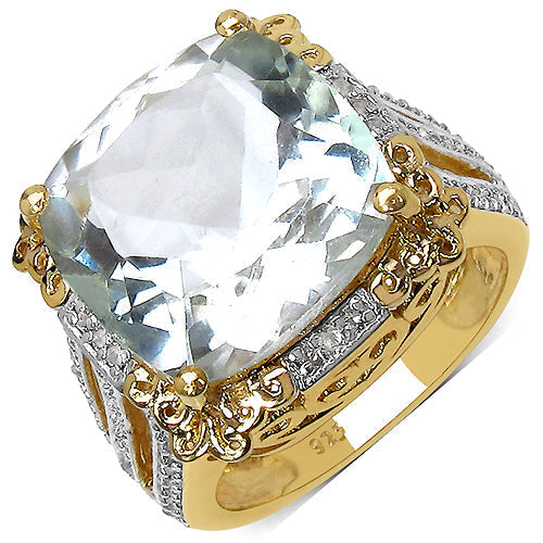 14K Yellow Gold Plated 8.24 Carat Genuine Amethyst & White Topaz .925 Sterling Silver Ring Bids.com