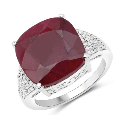 14.47 Carat Dyed Ruby and White Topaz .925 Sterling Silver Ring Bids.com