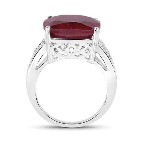 14.47 Carat Dyed Ruby and White Topaz .925 Sterling Silver Ring Bids.com