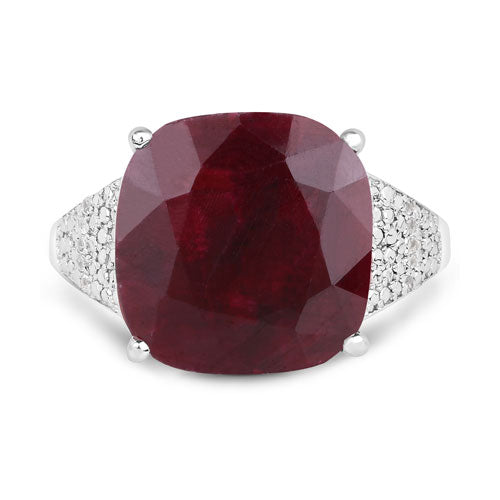 14.47 Carat Dyed Ruby and White Topaz .925 Sterling Silver Ring Bids.com