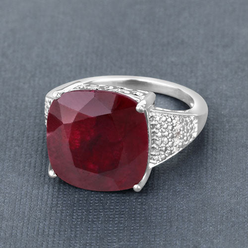 14.47 Carat Dyed Ruby and White Topaz .925 Sterling Silver Ring Bids.com