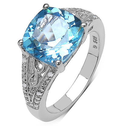 5.05 Carat Genuine Blue Topaz and 0.05 ct.t.w Genuine Diamond Accents Sterling Silver Ring Bids.com