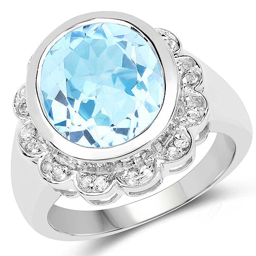 5.39 Carat Genuine Blue Topaz and White Topaz .925 Sterling Silver Ring Bids.com