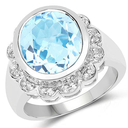 5.39 Carat Genuine Blue Topaz and White Topaz .925 Sterling Silver Ring Bids.com