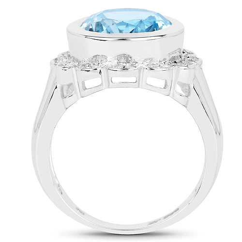 5.39 Carat Genuine Blue Topaz and White Topaz .925 Sterling Silver Ring Bids.com