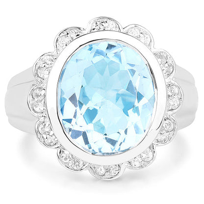 5.39 Carat Genuine Blue Topaz and White Topaz .925 Sterling Silver Ring Bids.com