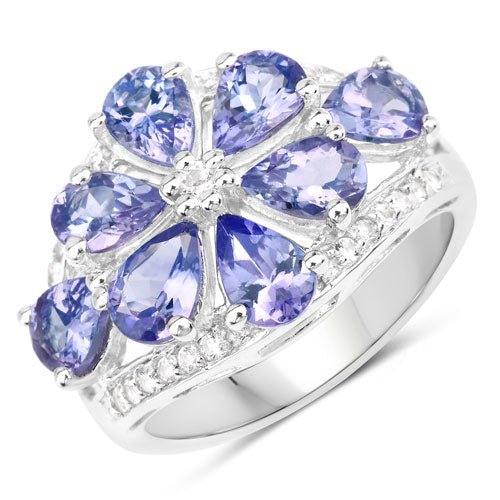 3.24 Carat Genuine Tanzanite and White Topaz .925 Sterling Silver Ring Bids.com