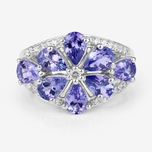 3.24 Carat Genuine Tanzanite and White Topaz .925 Sterling Silver Ring Bids.com