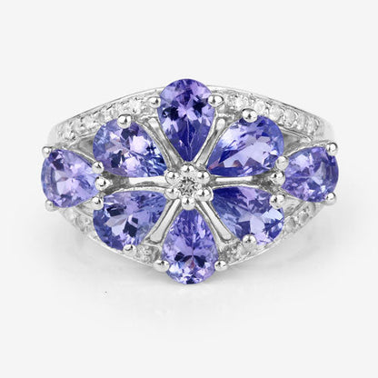 3.24 Carat Genuine Tanzanite and White Topaz .925 Sterling Silver Ring Bids.com
