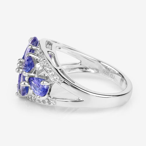 3.24 Carat Genuine Tanzanite and White Topaz .925 Sterling Silver Ring Bids.com