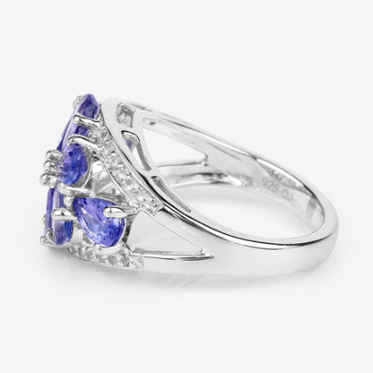 3.24 Carat Genuine Tanzanite and White Topaz .925 Sterling Silver Ring Bids.com