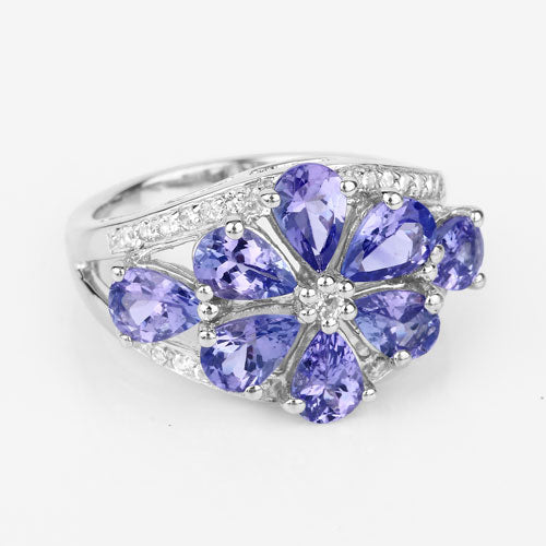 3.24 Carat Genuine Tanzanite and White Topaz .925 Sterling Silver Ring Bids.com