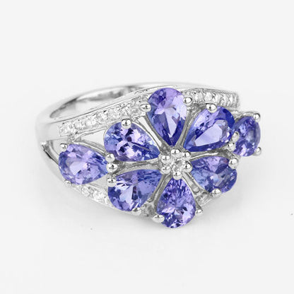 3.24 Carat Genuine Tanzanite and White Topaz .925 Sterling Silver Ring Bids.com