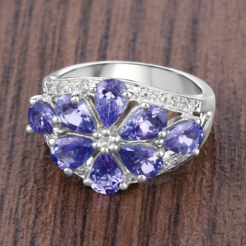 3.24 Carat Genuine Tanzanite and White Topaz .925 Sterling Silver Ring Bids.com