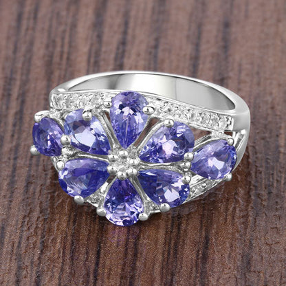 3.24 Carat Genuine Tanzanite and White Topaz .925 Sterling Silver Ring Bids.com
