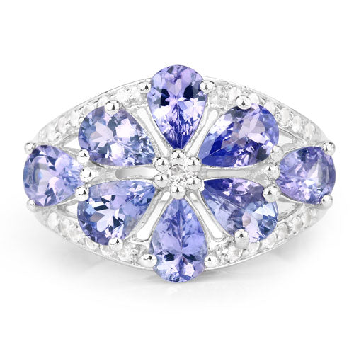 3.24 Carat Genuine Tanzanite and White Topaz .925 Sterling Silver Ring Bids.com