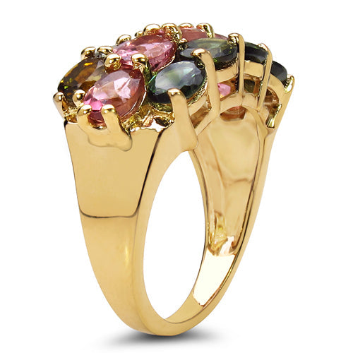 14K Yellow Gold Plated 4.58 Carat Genuine Multi Tourmaline .925 Sterling Silver Ring Bids.com