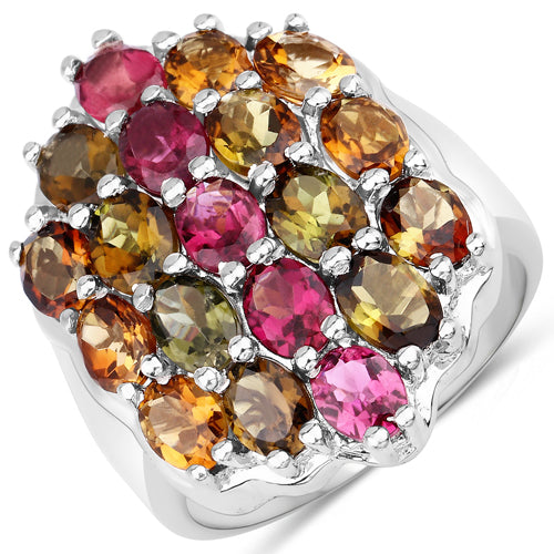 5.89 Carat Genuine Multi Tourmaline .925 Sterling Silver Ring Bids.com