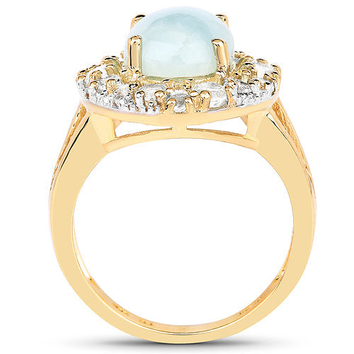 14K Yellow Gold Plated 6.72 Carat Genuine Aquamarine and White Topaz .925 Sterling Silver Ring Bids.com