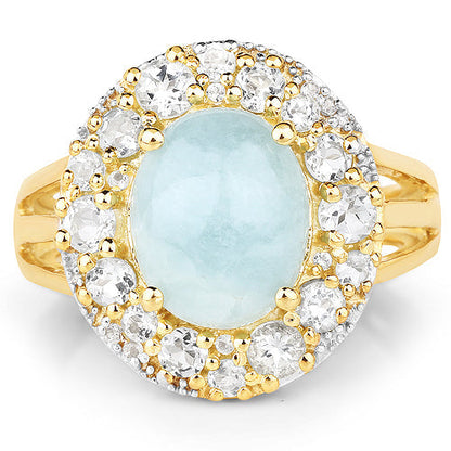 14K Yellow Gold Plated 6.72 Carat Genuine Aquamarine and White Topaz .925 Sterling Silver Ring Bids.com
