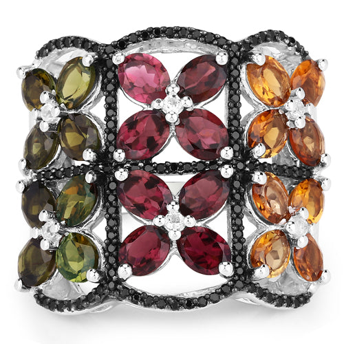 8.38 Carat Genuine Multi Tourmaline .925 Sterling Silver Ring Bids.com