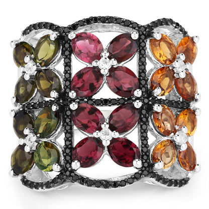 8.38 Carat Genuine Multi Tourmaline .925 Sterling Silver Ring Bids.com