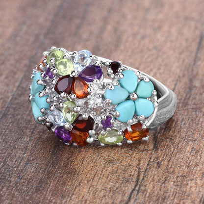 4.03 Carat Genuine Multi Stones .925 Sterling Silver Ring Bids.com