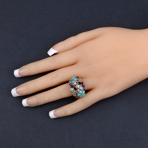 4.03 Carat Genuine Multi Stones .925 Sterling Silver Ring Bids.com