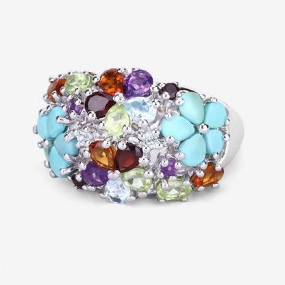 4.03 Carat Genuine Multi Stones .925 Sterling Silver Ring Bids.com