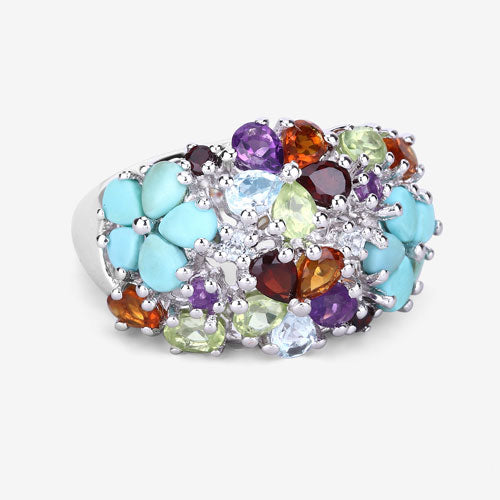 4.03 Carat Genuine Multi Stones .925 Sterling Silver Ring Bids.com