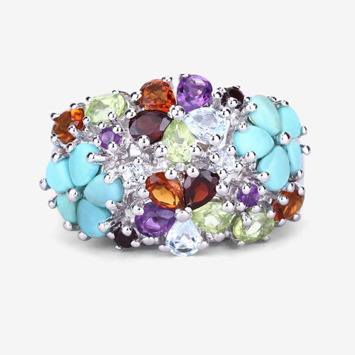 4.03 Carat Genuine Multi Stones .925 Sterling Silver Ring Bids.com