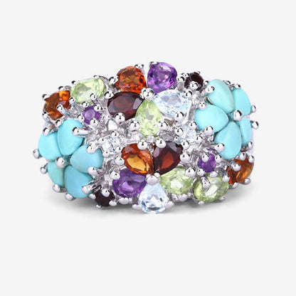 4.03 Carat Genuine Multi Stones .925 Sterling Silver Ring Bids.com