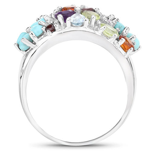 4.03 Carat Genuine Multi Stones .925 Sterling Silver Ring Bids.com