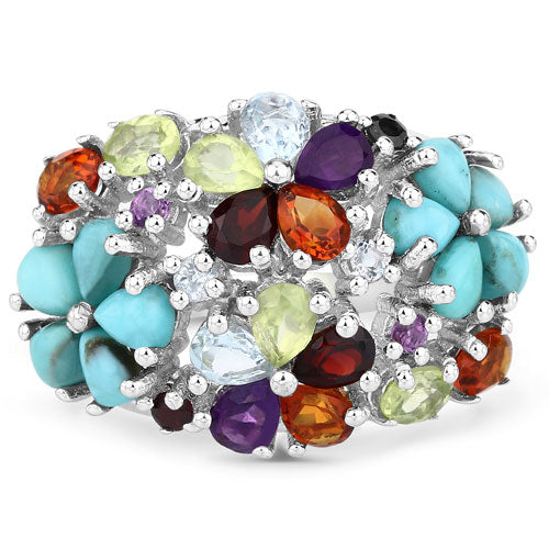 4.03 Carat Genuine Multi Stones .925 Sterling Silver Ring Bids.com