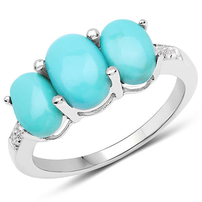 2.97 Carat Genuine Turquoise and White Zircon .925 Sterling Silver Ring Bids.com