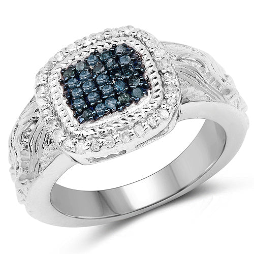 0.28 Carat Genuine Blue Diamond and White Diamond .925 Sterling Silver Ring Bids.com