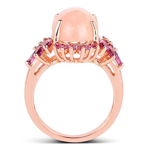 14K Rose Gold Plated 9.13 Carat Genuine Morganite and Rhodolite .925 Sterling Silver Ring Bids.com